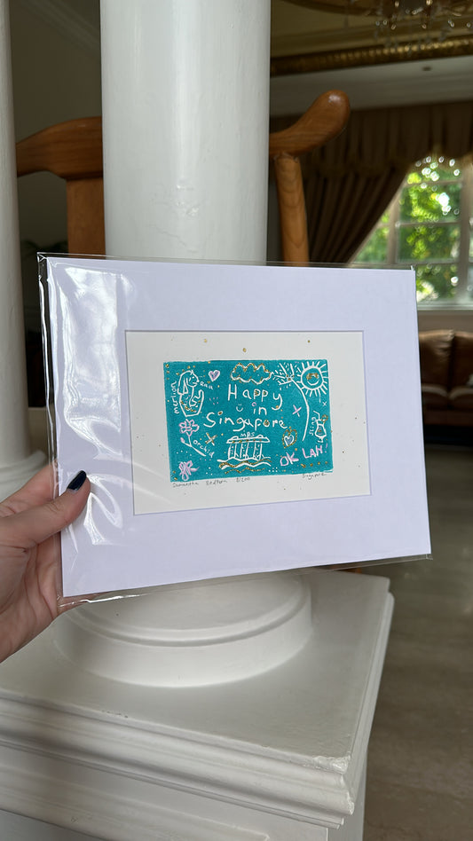 Happy In Singapore Teal Lino