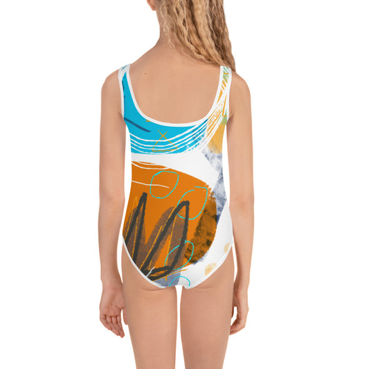 Blue Fall All-Over Print Kids Swimsuit